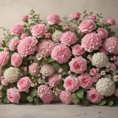 Vintage pink roses, daisies & hydrangeas; romantic, elegant floral wall  ,  elegant,  elegant decor, vintage flowers