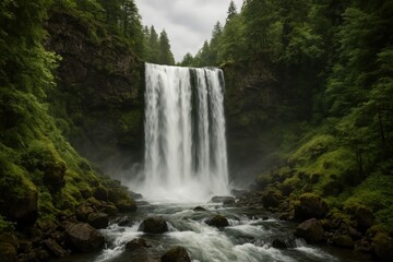 Fototapeta premium Majestic waterfall amidst lush forest