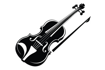 Obraz premium Isolated black and white stringed fiddle with the bow conveys classical musical artistry