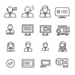 Collection of simple line art figures illustrating customer service.