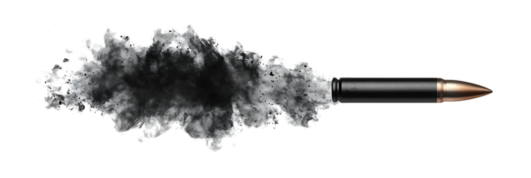 Fired bullet illustration with smoke trail effect on transparent background png cutout