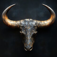 Wooden Horned Bull Face Modern Artwork High Resolution Photo