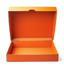 Orange cardboard box, open