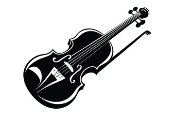 Obraz premium An elegant black and white violin with bow presents musical artistry beautifully