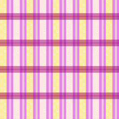 Pattern in a cage with a daisy. Vector seamless pattern with white daisies on a soft purple gingham background. Spring or summer designs.