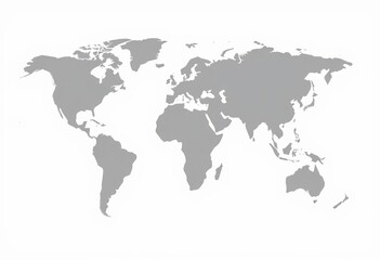 Fototapeta premium Simple grey world map silhouette, flat vector illustration, isolated on white, geography, silhouette