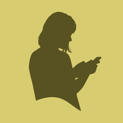 vector silhouette of a woman playing with a smartphone