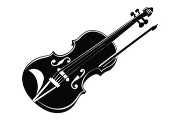 Fototapeta premium Elegant black violin with its bow displayed on a white background appears serene