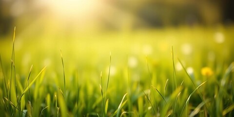 Soft green blurred spring meadow, sunlit grass, bokeh, Easter backdrop,  macro,  environment