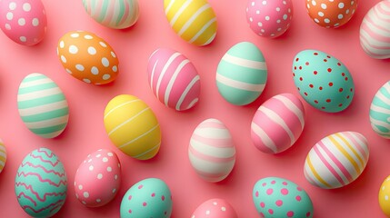 Fototapeta premium Colorful Easter Eggs on Pink Background