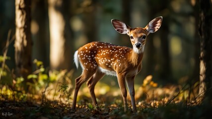 Innocent Whitetail Fawn in Natural Forest Setting