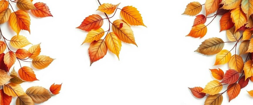 Farbintensive Aquarellzeichnung mit herbstlichen Bl&auml;ttern in Rot-, Orange- und Gelbt&ouml;nen auf wei&szlig;em Hintergrund.