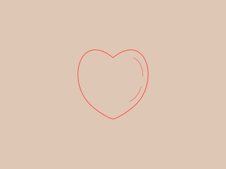 a single heart shape outlined in a light red or coral color