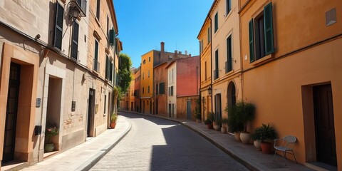 Fototapeta premium Sun-drenched Arles alleyway, cobblestones, shadows, empty, space, narrow