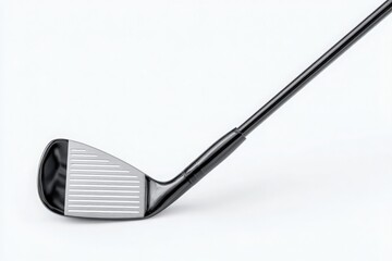 Close-up view of a golf club, focusing on the clubhead with its unique grooves and face angle, suitable for improving precision in swings during a round on the golf course.