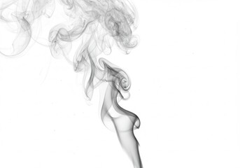 Wispy tendrils of gray smoke gracefully rising against a stark white background creating a flowing effect