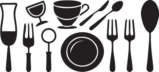 Minimalist Dining Utensils Vector in Black and White