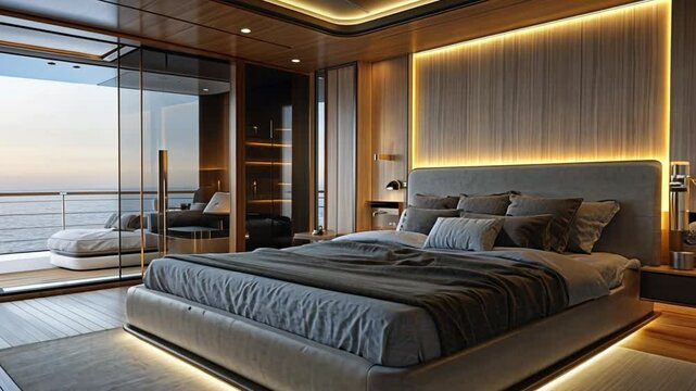 Luxury Yacht Bedroom with Ocean View: A Serene Coastal Retreat