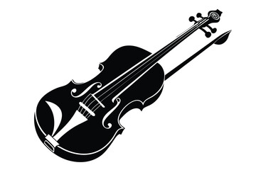 Obraz premium Striking monochrome violin silhouette showcases graceful curves with a bow, capturing classical musical elegance