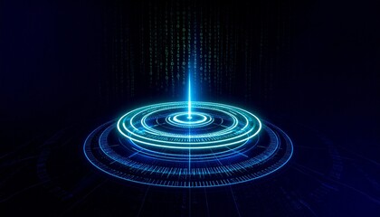 a futuristic technological data transfer concept illustrated by a glowing blue light beam