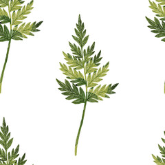 Stylized minimalist modern watercolor botanical pattern. Wallpaper, textile seamless background. Green foliage pattern.