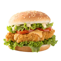 Chicken zinger burger with Lettuce isolated on white background