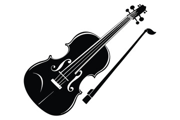 Fototapeta premium Bold violin shown alongside its bow presents a classic silhouette musical instrument