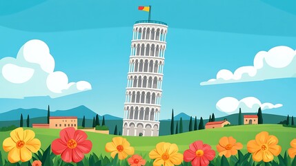 Leaning Tower with Tuscany, Italy, and Spring.