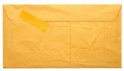a close-up shot of a sealed brown envelope with a yellow sticker placed on the front. It's a simple yet familiar item