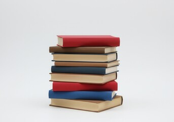 Stack of colorful hardcover books on a white background, suggesting knowledge, learning, and education