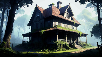 The haunted house in cartoon illustration