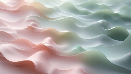 Obraz premium An ethereal abstract image featuring smooth, flowing waves in soft cream and green hues. The layered textures create a serene and calming atmosphere, perfect for modern decor
