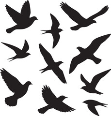 Fototapeta premium Flying Bird Silhouettes – Vector Set of Black Birds in Various Flight Poses