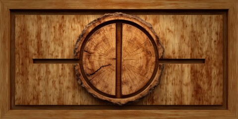 Fototapeta premium Wooden Wall Art with Circular Timber Piece and Rustic Texture