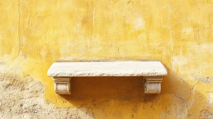 Aged yellow wall, stone shelf