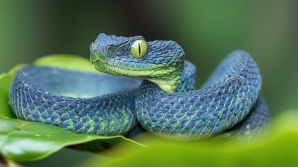 Obraz premium Viper Snake on Leaf.