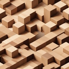 Abstract isometric composition made of wooden blocks