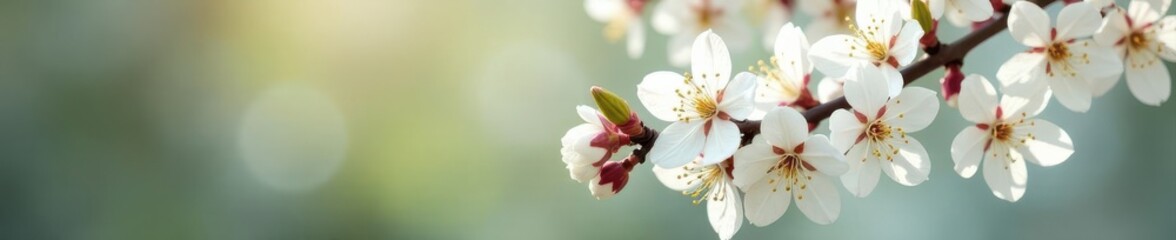 Fototapeta premium White blossoms cover branches of a bird cherry tree , fragile, bird cherry