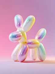 Iridescent balloon dog art print colorful pastel animal party decoration