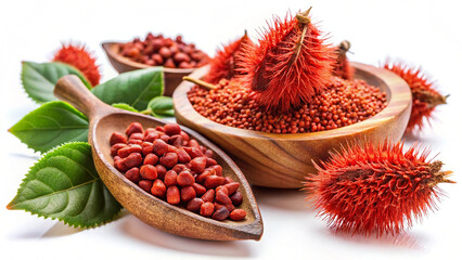 Annatto seeds on white background natural food coloring ingredient