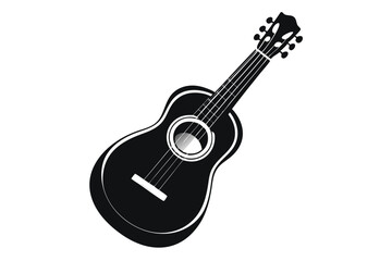 Fototapeta premium A detailed silhouette shows an acoustic guitar instrument with six strings on white background