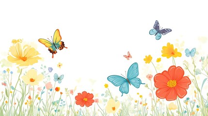 Spring Flowers  Butterflies.