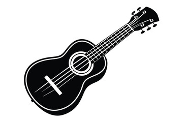Solid black ukulele silhouette displays four strings, sound hole, and tuning pegs beautifully