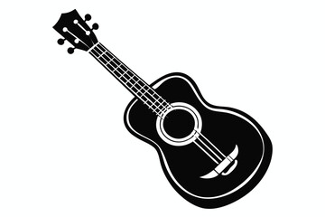 Fototapeta premium A monochrome silhouette of a stylish classical guitar rests on a clean white backdrop