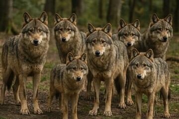 Pack of wolves in forest