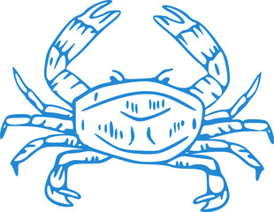 Whimsical coastal crab hand drawn vector illustrations