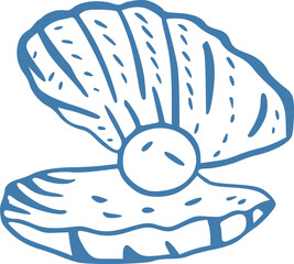 Whimsical coastal seashell with peral hand drawn vector illustrations