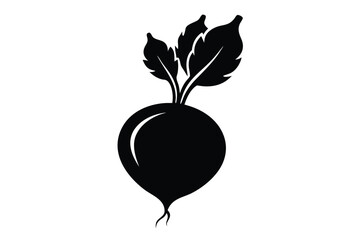 Simple black beet art presents the vegetable with leaves in silhouette style