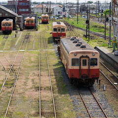 Kominato railway's old-Fashioned Trains parked at Goi Station in Ichihara, Chiba Prefecture