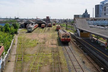 Kominato railway's old-Fashioned Trains parked at Goi Station in Ichihara, Chiba Prefecture